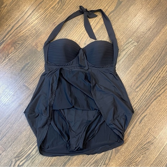 Swimsuits For All Black Twist Front Swim Dress Women's Plus Size 16 One Piece - Picture 3 of 8